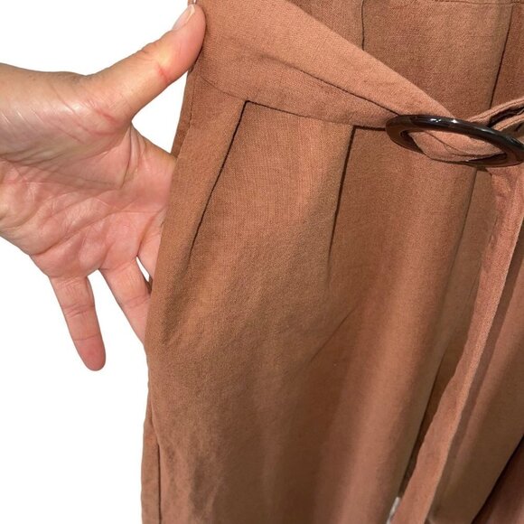BLANKNYC Womens Belted Jumpsuit Size Medium Brown Cotton Linen Sleeveless - Picture 7 of 10